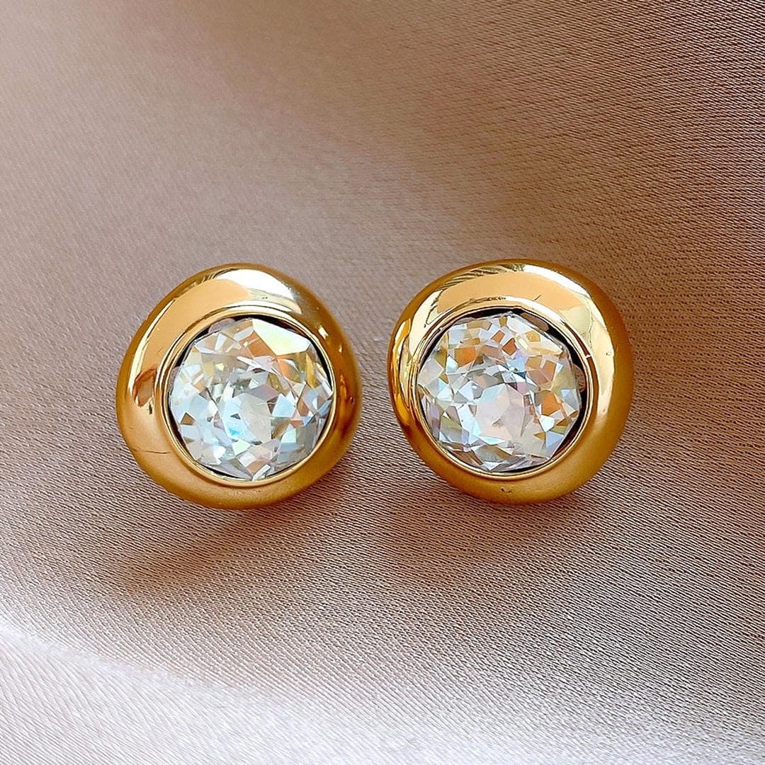 Gold Stud Earrings Muirne with Round Zirconia