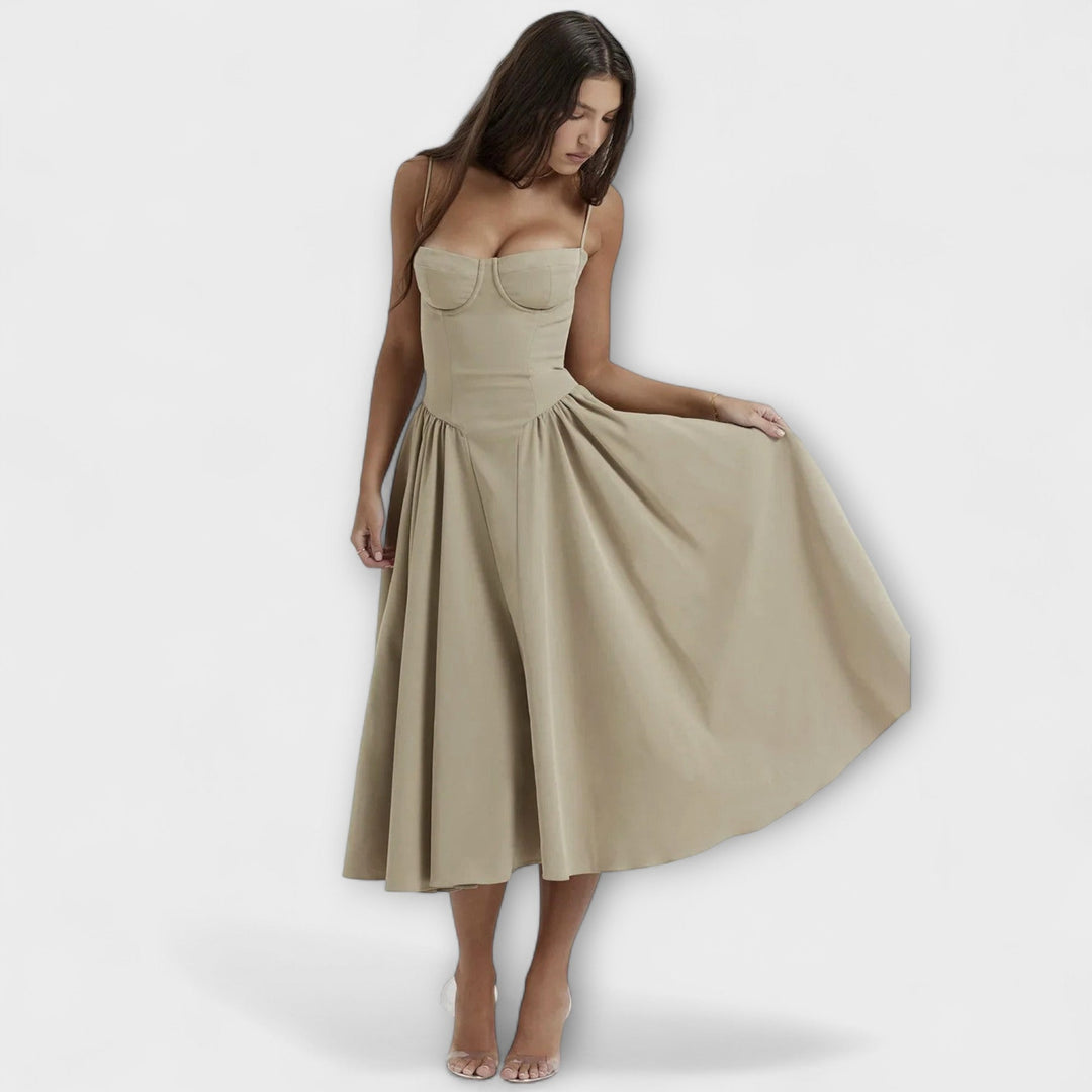 Rosalie - Salbeigrünes ärmelloses Korsettkleid