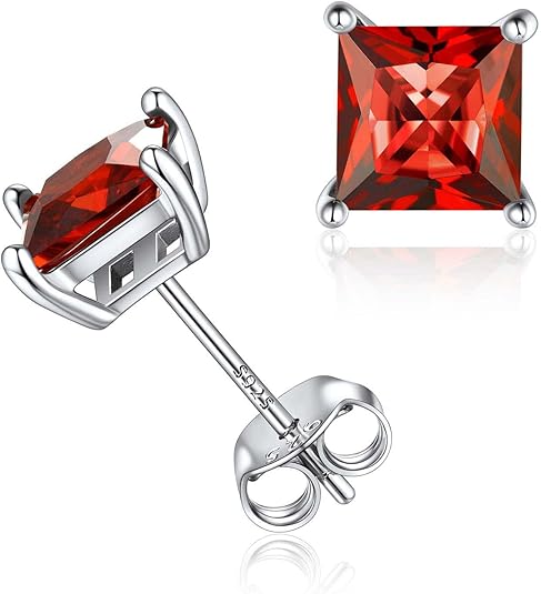 White Gold Stud Earrings Caoimhe with Princess-Cut Ruby