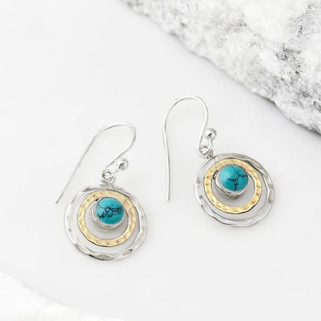Silver & Gold Drop Earrings Adare with Turquoise