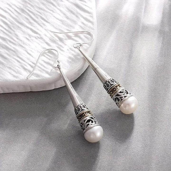 Silver Drop Earrings Emer with Pearl