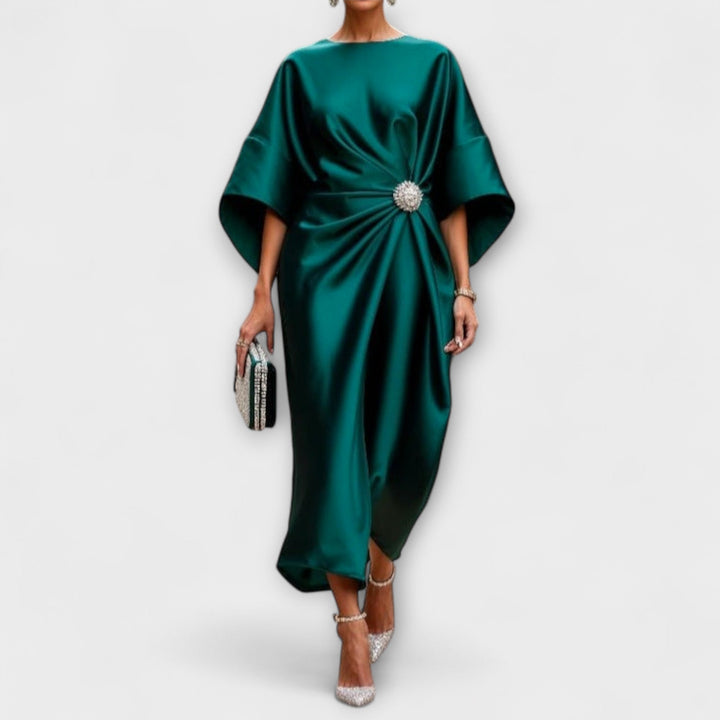 Luxe - Hellblaues schimmerndes Satin-Langkleid