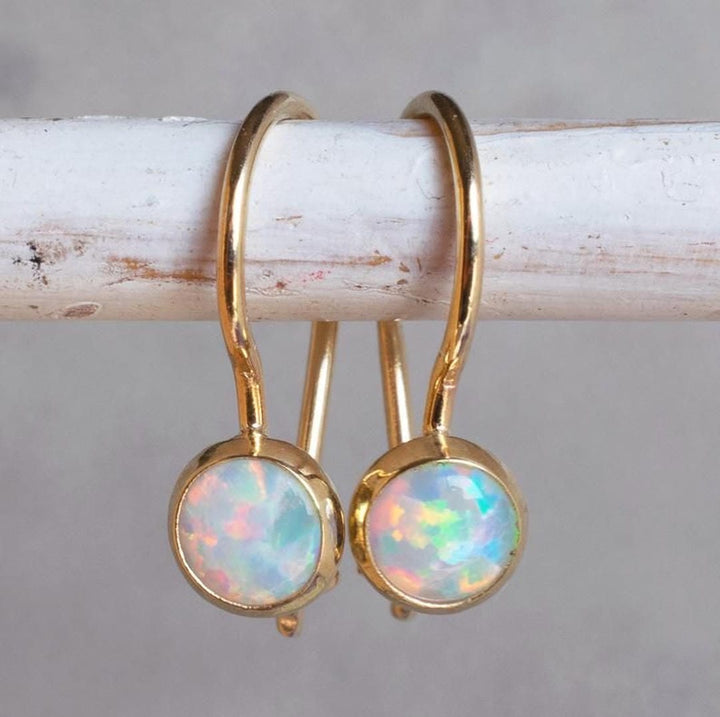 Gold Drop Earrings Maeve with Opal