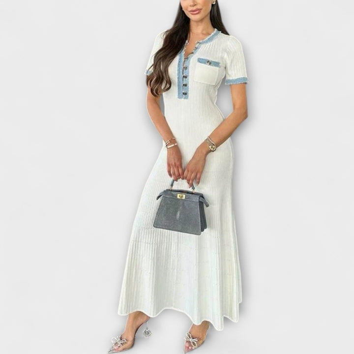 Alecia - Weisses strukturiertes Maxikleid