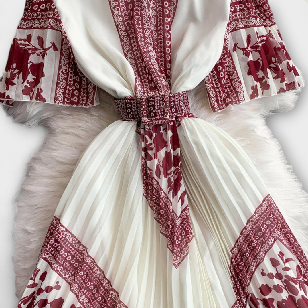 Delilah - Rot-weisses Vintage-Kleid mit Stehkragen