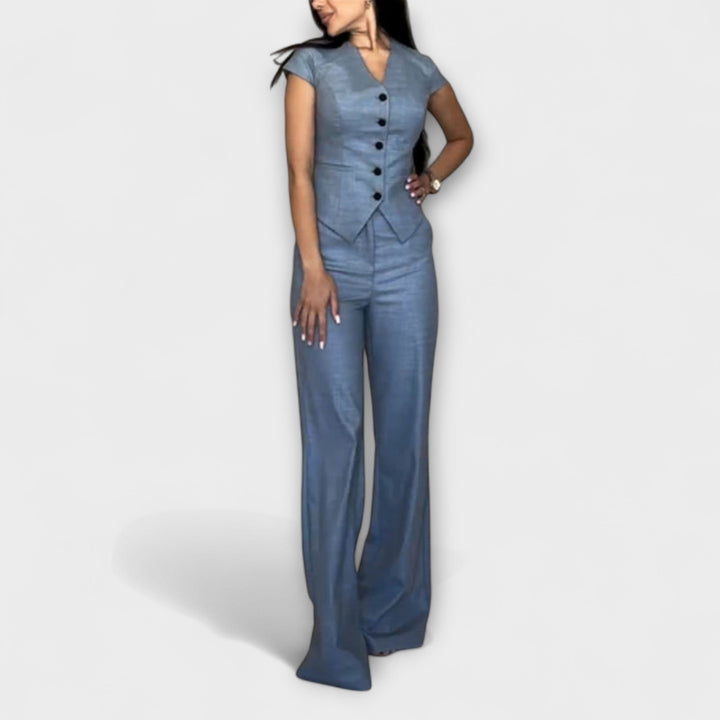 Ivy - Blaues Set mit V-Top und Hose