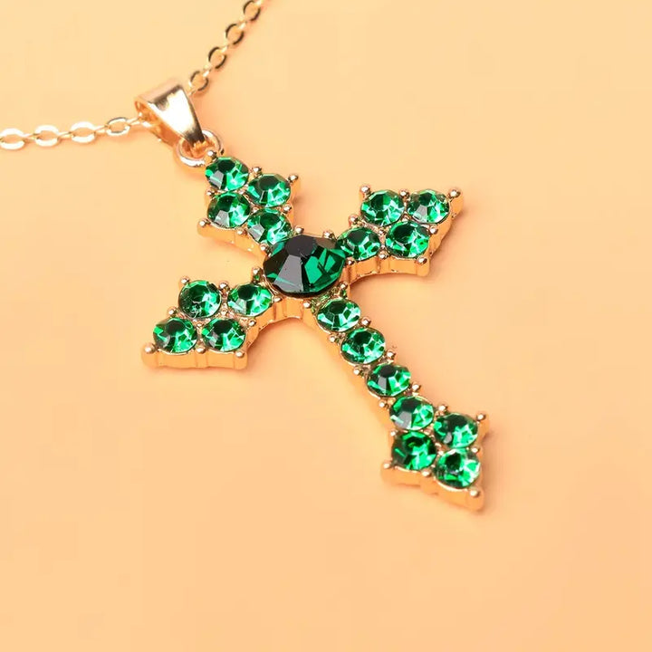 Gold Necklace Sorcha with Emerald Cross