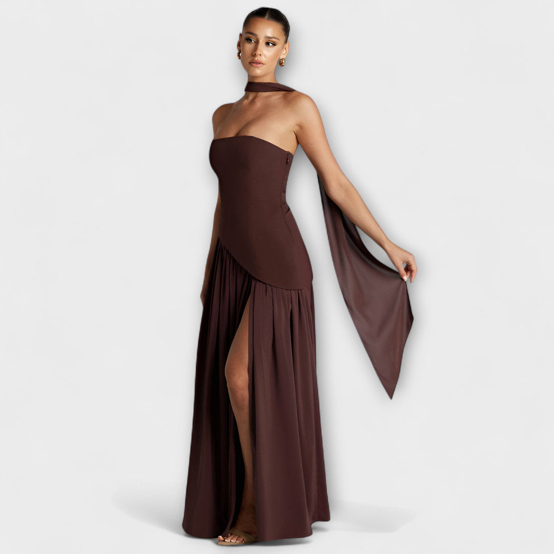 Tessa - Gelbes Maxikleid mit Schlitz