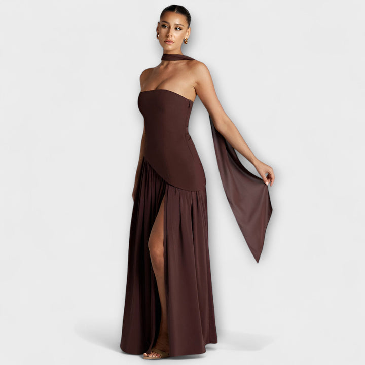 Tessa - Gelbes Maxikleid mit Schlitz