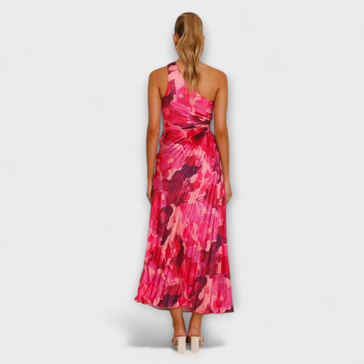 Sienna - Blaues Maxikleid mit Cut-Out und Aquarellmuster