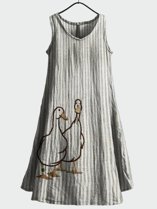 Graues Streifenkleid mit Entenpaar