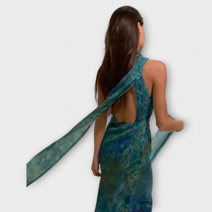 Maisie - Grünes Maxikleid mit Monet-Druck