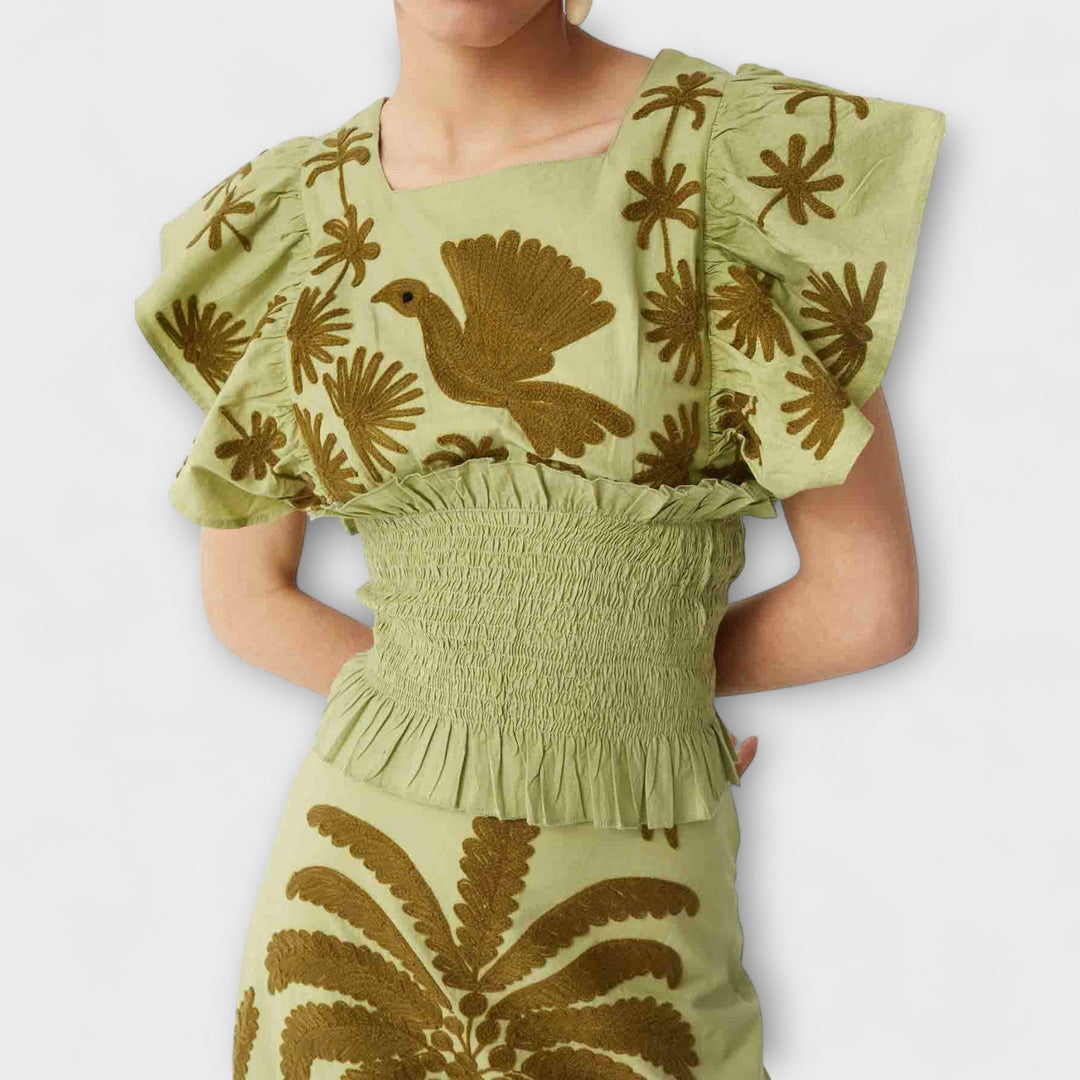 Amy - Rosa Maxikleid mit Palmenmuster