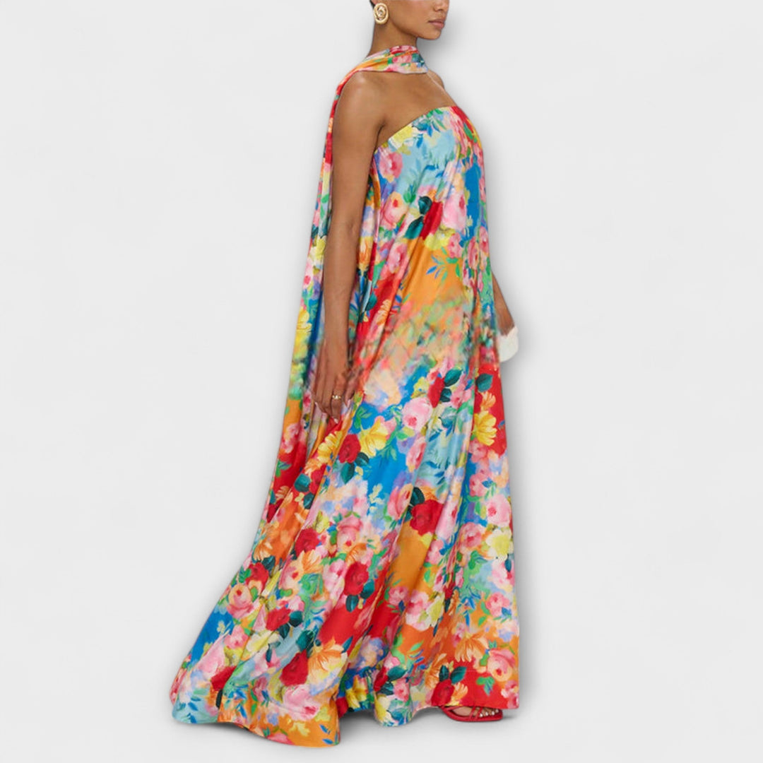 Harlow - Buntes Off-Shoulder-Maxikleid mit Blütenmuster