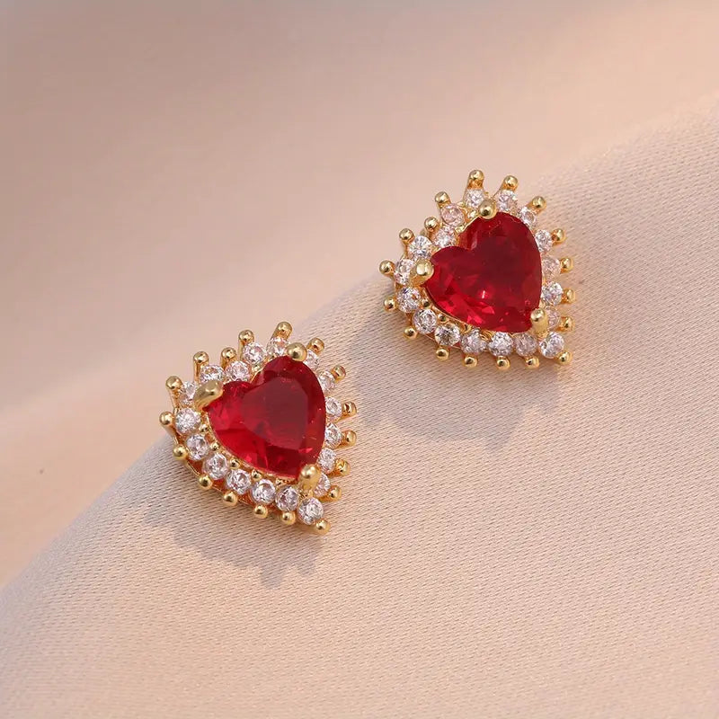 Gold Necklace Set Méabh with Ruby Hearts