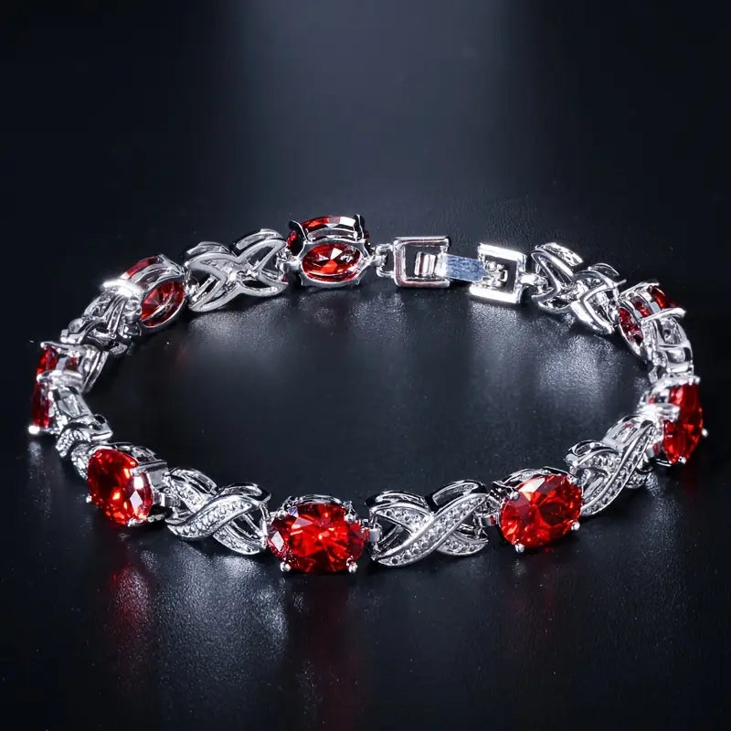 Silver Tennis Bracelet Eithne with Ruby