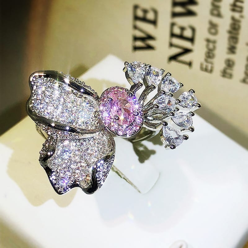 Silver Ring Aisling with Pink Crystal