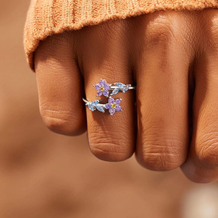 Silver Floral Ring Méabh with Amethyst and Blue Topaz