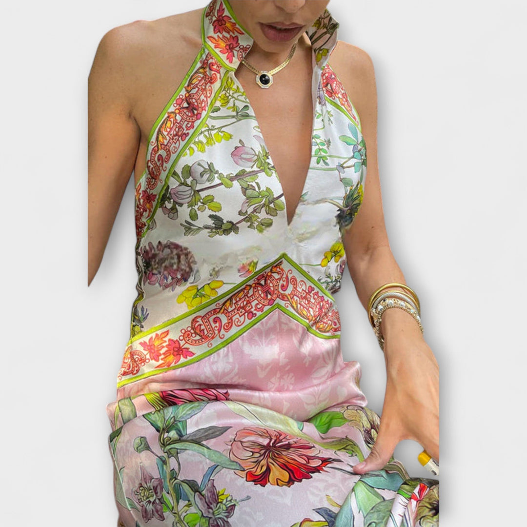 Ayla - Cremefarbenes Maxikleid mit Blütenmuster