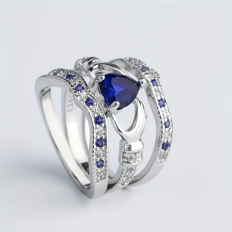 Silver Ring Set Niamh with Sapphire Heart
