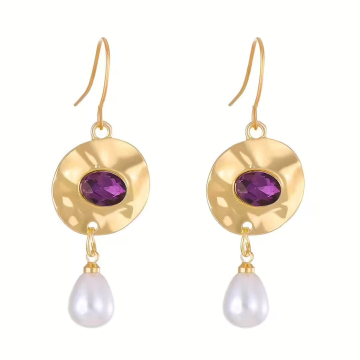 Gold Drop Earrings Méabh with Amethyst and Pearl