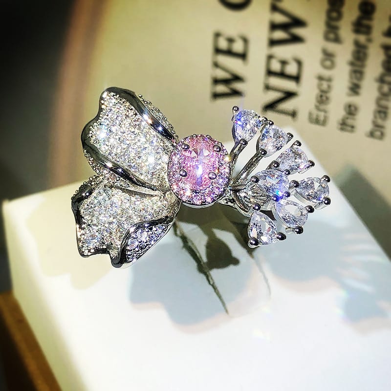 Silver Ring Aisling with Pink Crystal