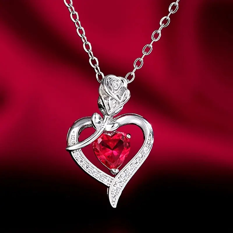 White Gold Necklace Deirdre with Ruby Heart