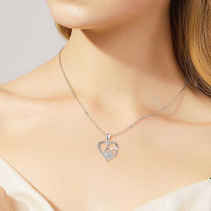 Sterling Silver Paw & Heart Necklace with Zirconia