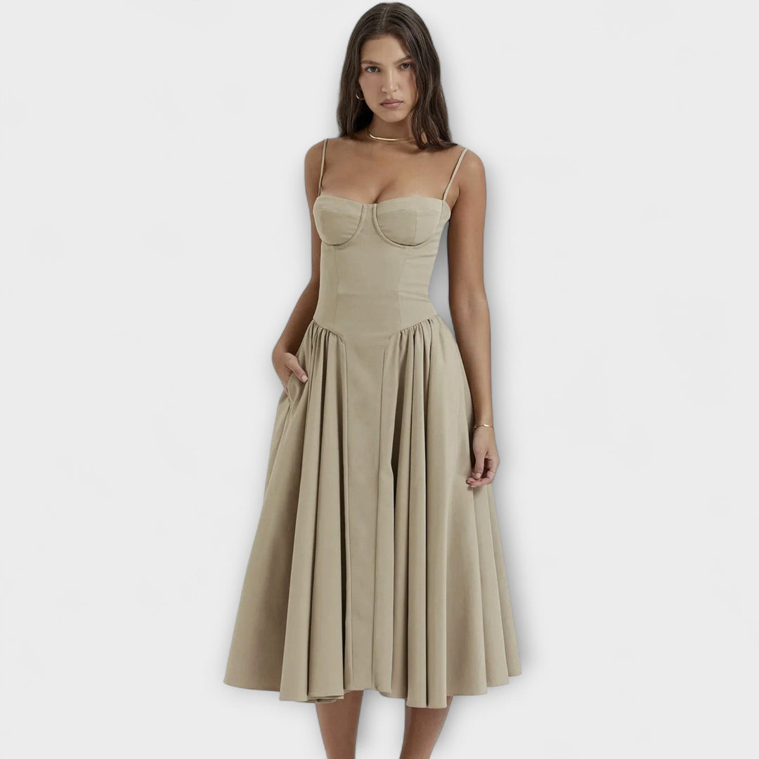 Rosalie - Salbeigrünes ärmelloses Korsettkleid
