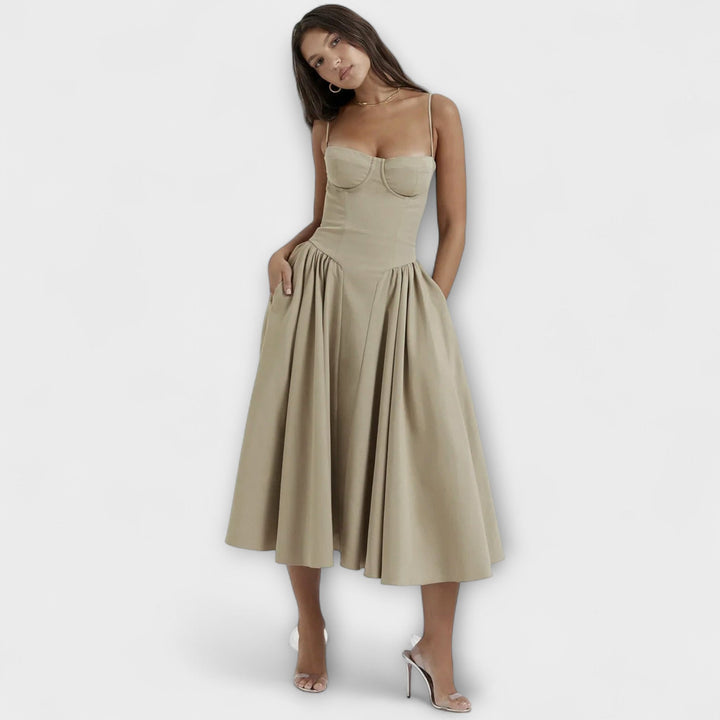 Rosalie - Salbeigrünes ärmelloses Korsettkleid