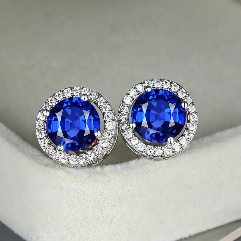 Silver Stud Earrings Fiadh with Sapphire Halo