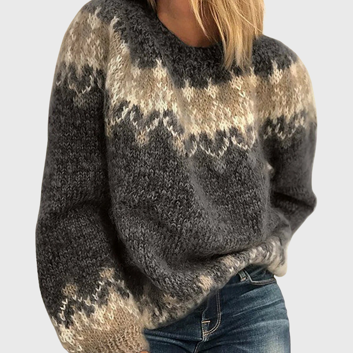 Nikola | Brauner gemütlicher Pullover mit Norweger-Muster