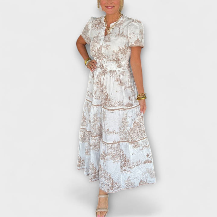 Eliza - Cremefarbenes Toile-Maxikleid mit Spitze