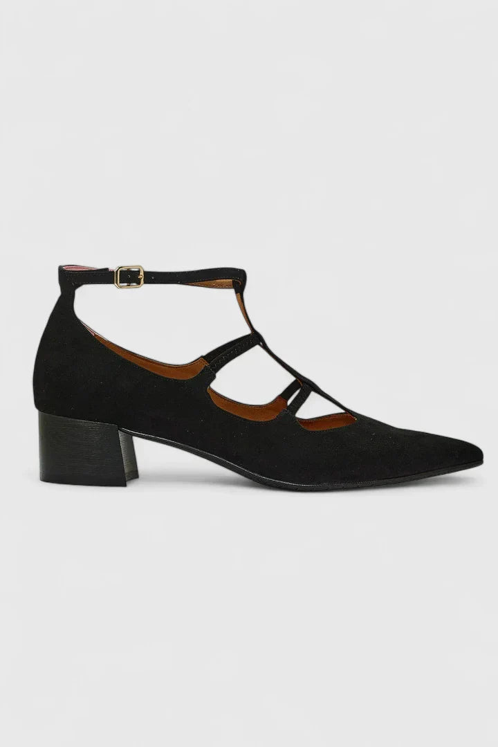 Lieselotte - Schwarze T-Steg-Pumps