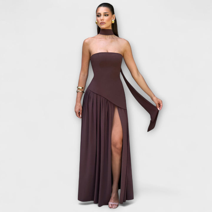 Tessa - Gelbes Maxikleid mit Schlitz
