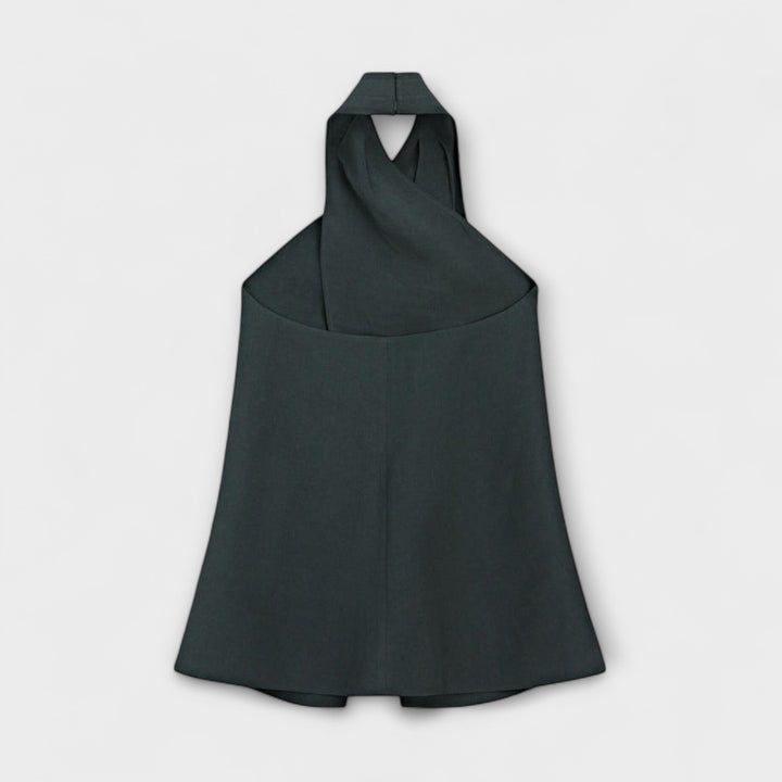 Hannah - Blaues Halterneck-Top mit Rückenausschnitt