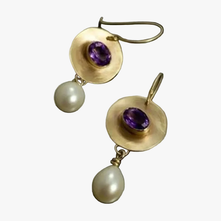 Gold Drop Earrings Órla with Amethyst & Pearl
