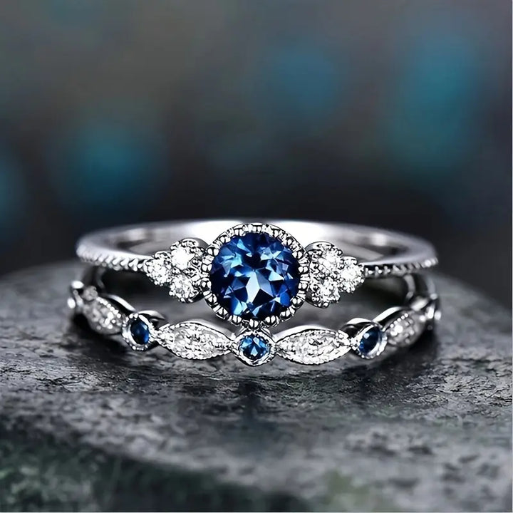 White Gold Ring Set Clíodhna with Sapphire