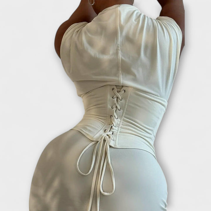 Vesper - Cremefarbenes Strapless-Korsett-Maxikleid