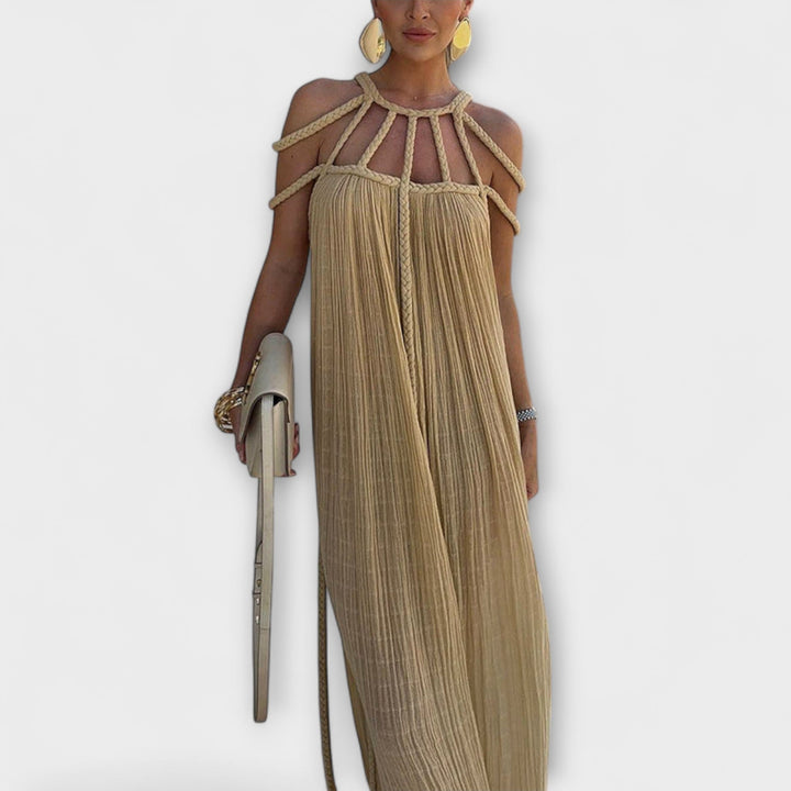 Briar - Beiges Maxikleid mit drapierten Zöpfen
