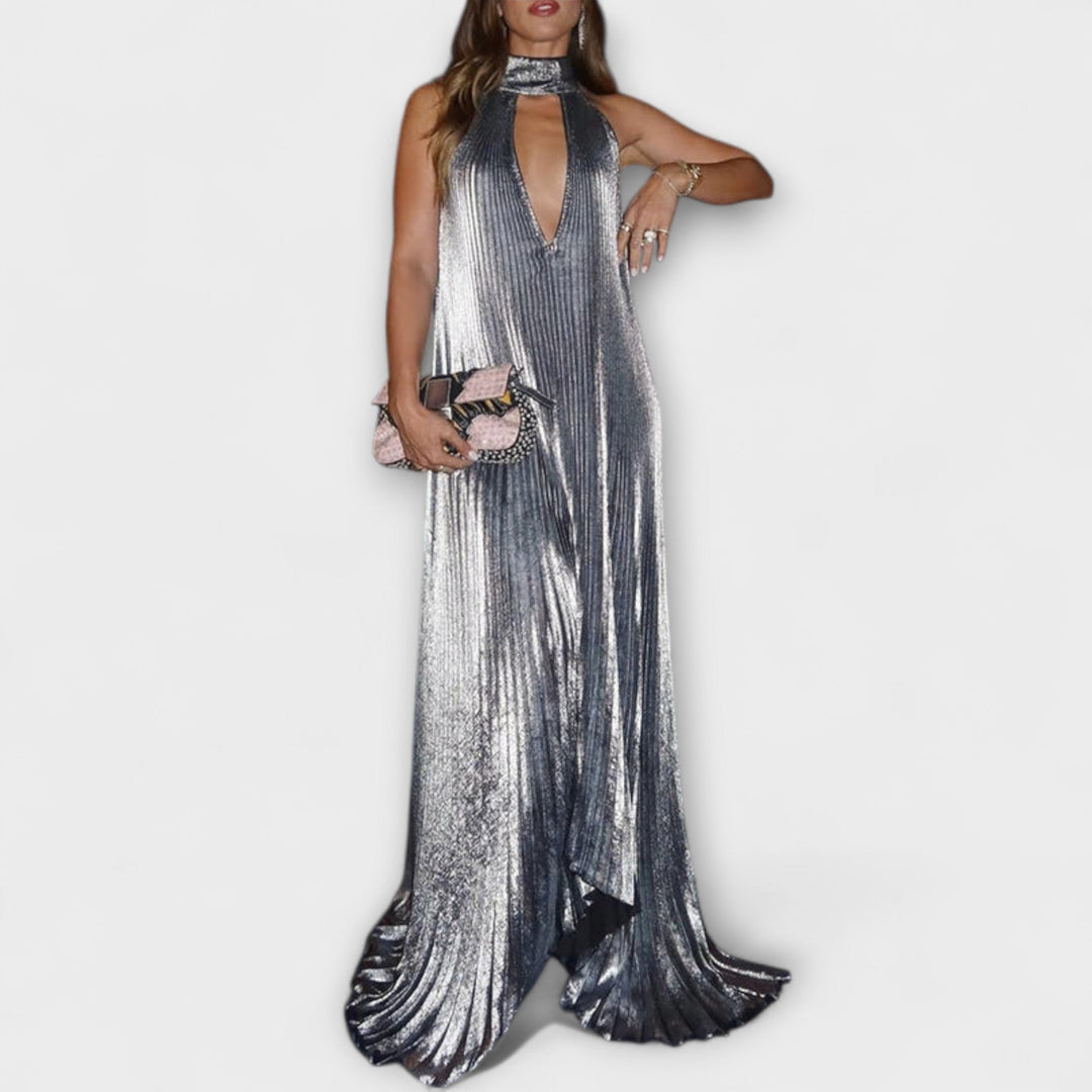 Calliope - Silbernes Metallic-Maxikleid