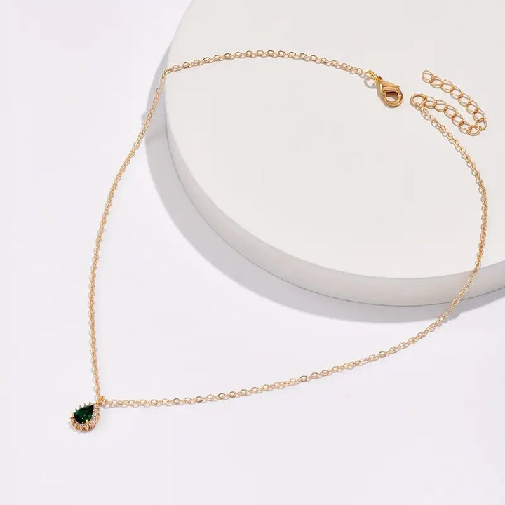 Gold Necklace Deirdre with Emerald Teardrop