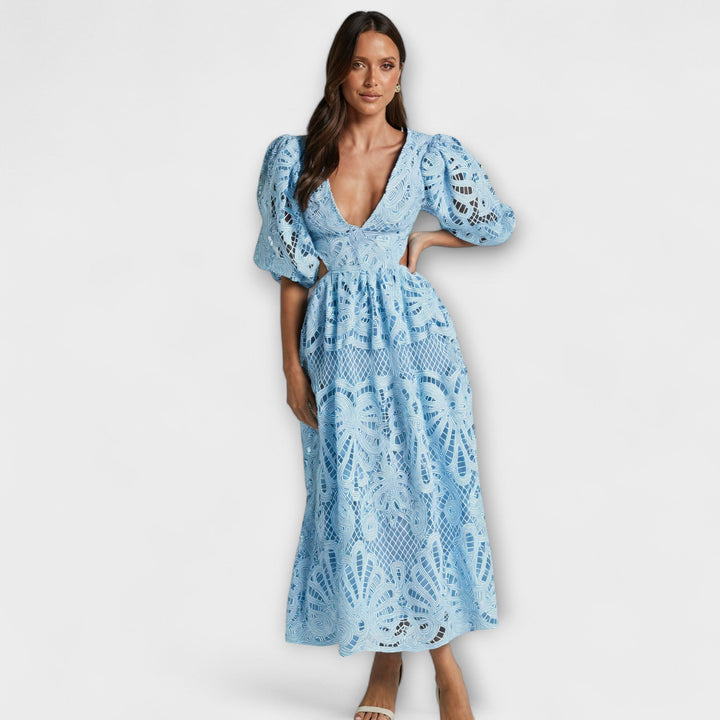 Elegantes gelbes Kleid mit Spitzenärmeln