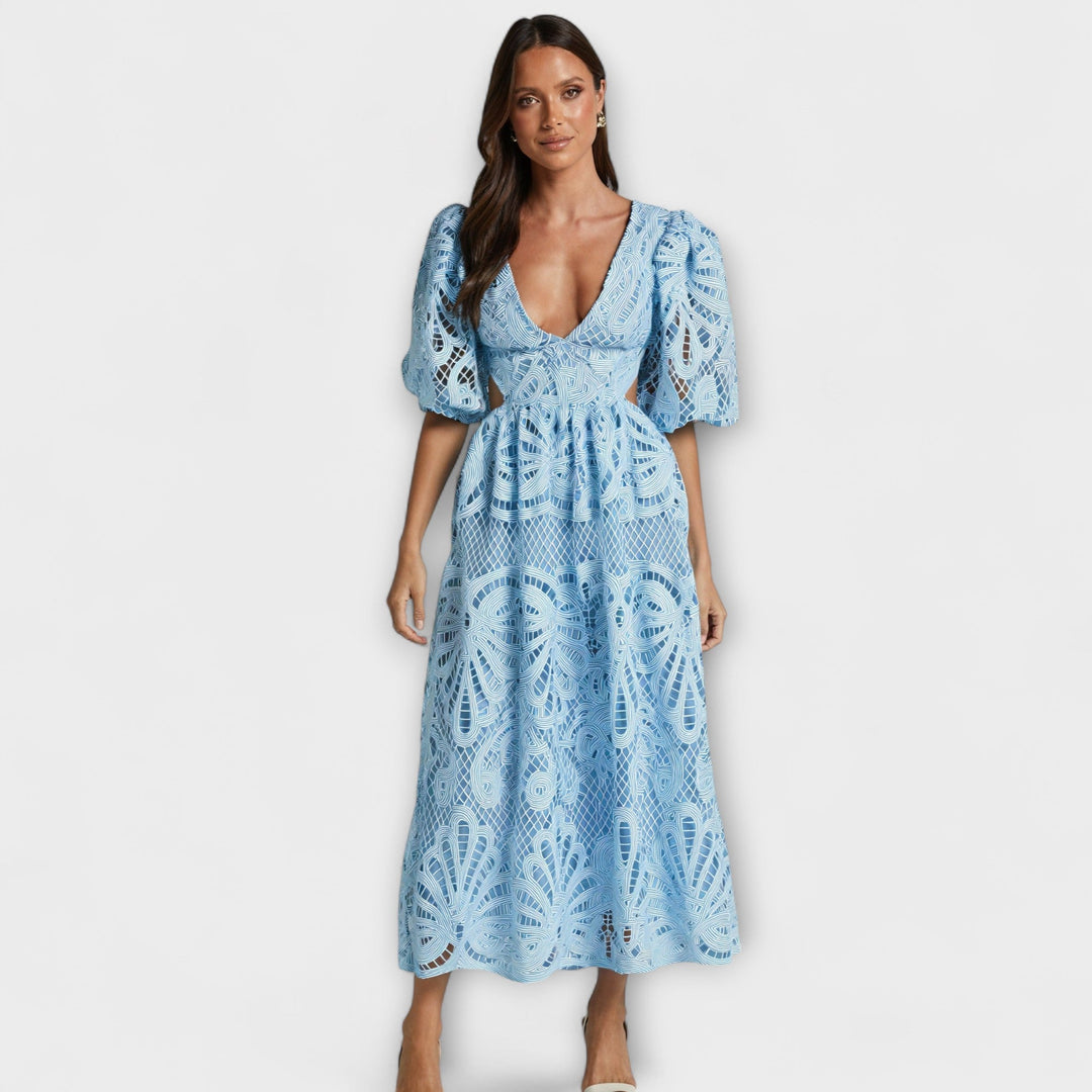 Elegantes gelbes Kleid mit Spitzenärmeln