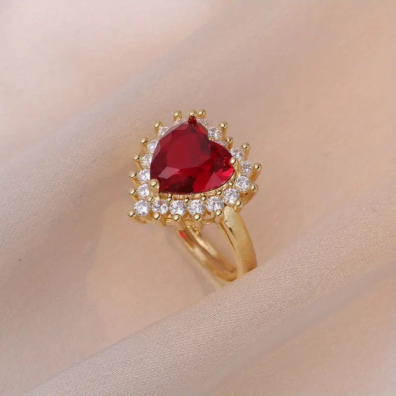 Gold Necklace Set Méabh with Ruby Hearts