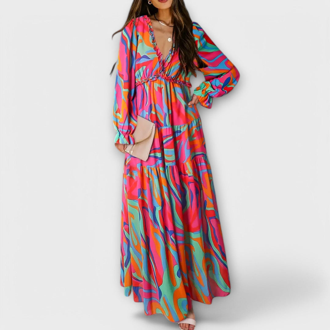 Helen - Rosa Maxikleid mit Blütenmuster