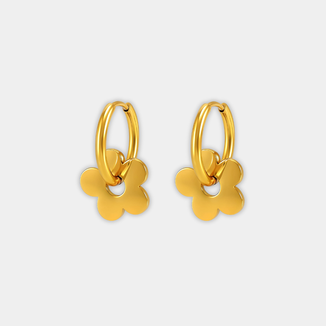 Gold Hoop Earrings Muirne with Flower Motif