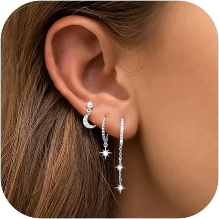 Gold Celestial Drop Earrings Aoife with Star and Moon