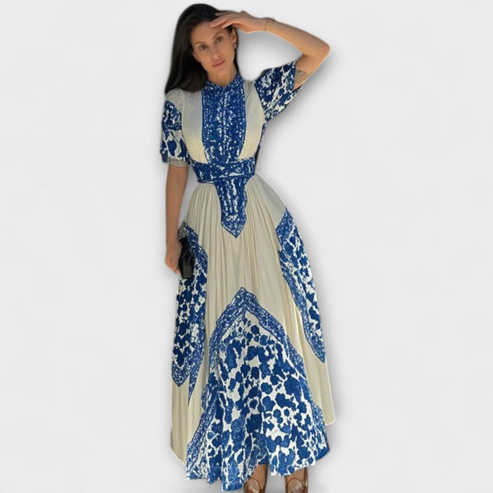 Delilah - Rot-weisses Vintage-Kleid mit Stehkragen