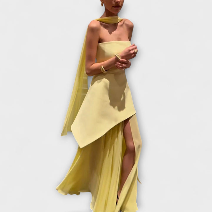 Goldie - Gelbes Chiffon-Maxikleid